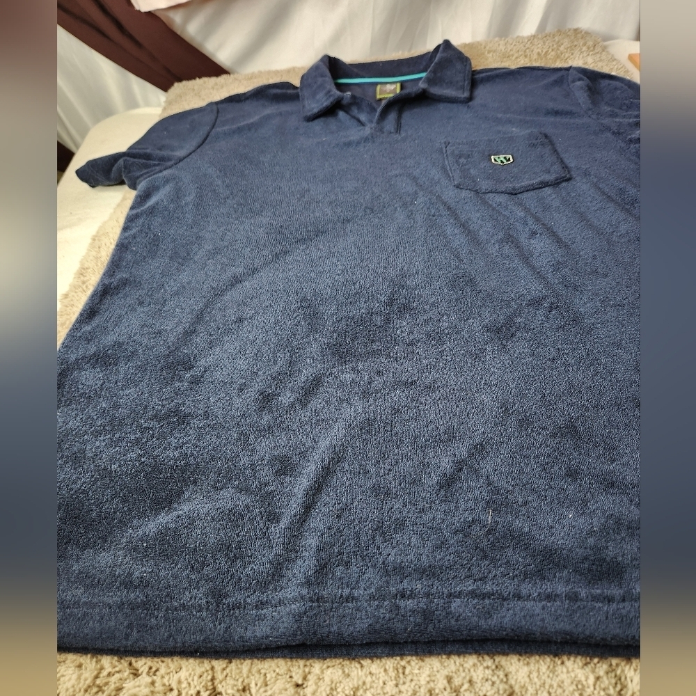 Houston White Adult Johnny Satin Trim Terry Short Sleeve Shirt - Navy Blue M - Picture 5 of 10